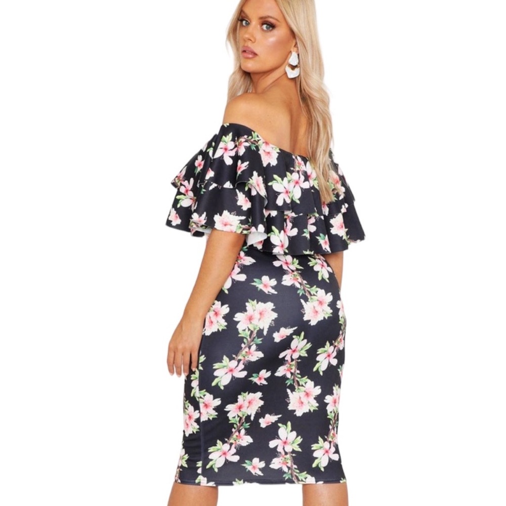 Boohoo Plus New With Tags Off Shoulder Floral Ruffle Midi Dress Size 18